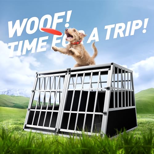 CADOCA® Large Dog Crate Aluminium XXL Extra Large Dog Crate for Car Boot Strong Safe Pet Carrier for Dogs, Cats & Puppies Durable Pet Cage for Dog Bed Divider, Easy-Clean Tray Ventilated Travel Crate - Image 8