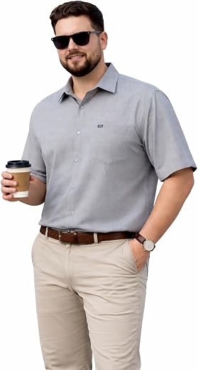 KUMAR ADAMAS Men’s Grey Solid Short Sleeve Shirt | Regular Fit Button-Down Casual &amp; Semi Formal Shirt | Breathable Summer ...