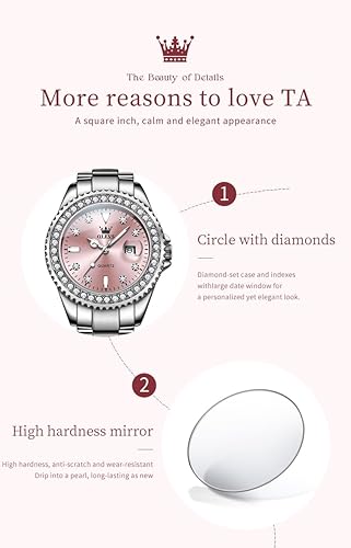 Miniatura 5 de OLEVS Relojes para mujer diamante con fecha de lujo de cuero femenino impermeable reloj de pulsera analógico de acero inoxidable reloj de mujer