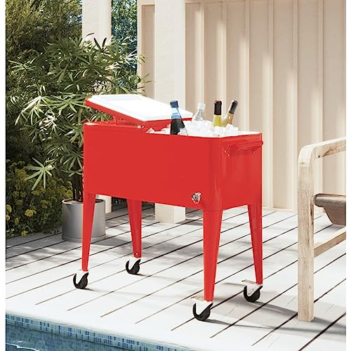 Genérico Carrito Nevera con Ruedas Rojo 92x43x89 cm,Cocina y Comedor,Objetos para Llevar Comida y Bebida,Neveras,93743