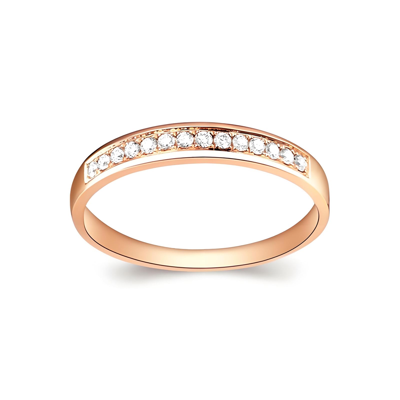 Anillo de mujer de oro rosa auténtico, anillos de compromiso de oro auténtico, alianzas de media eternidad, 0,15 quilates de diamante para mujer