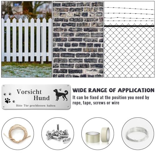 Vorsicht Hund Schild,2 Stück Hundeschilder Warnung,Schild Freilaufender Hund mit Selbstklebend und 4 Vorgebohrten Löchern