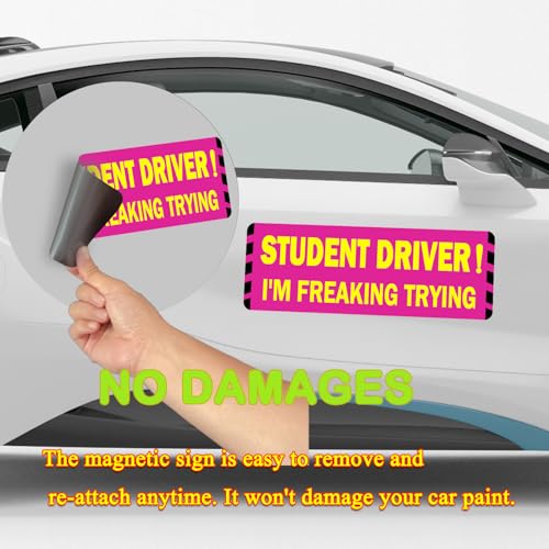 Image of 3 Pack Student Driver Magnet for Car, Magnetic Student Driver Sign for Vehicle, Reflective Warning Bumper Sticker Magnet Sign for New Driver, 10 inch x 4 inch (Pink)