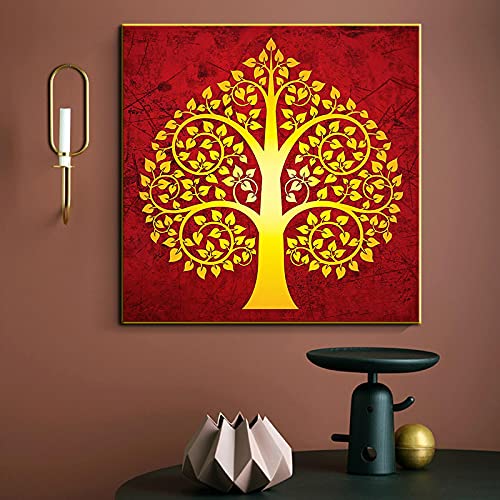 Arbre de bodhi peinture toile abstraite 70x70cm décoration murale affiche linden sans cadre