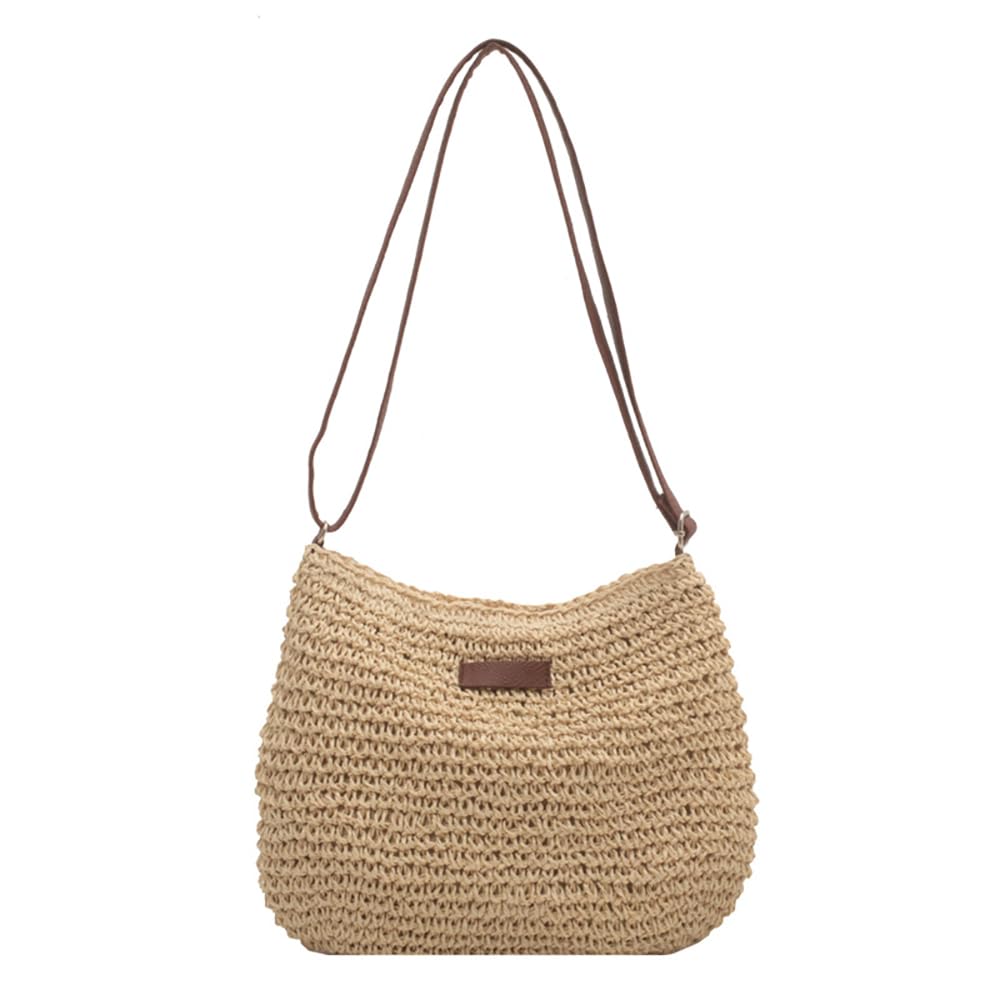 Womens Straw Crossbody Bag Crochet Woven Beach Shoulder Bag Handmade Summer Vacation Beach Clutch Purse
