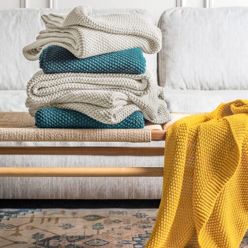 Bourina Bed Throw Acrylic Chunky Knitted Throw Blanket, 50" X 60" Beige Textured Decorative Throw Blanket Thick Solid For Couch Chairs,Bedroom,Office Home,Travel Blanket #TOP4