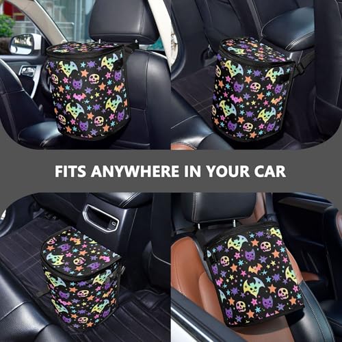 Image of MNSRUU Car Trash Can with Lid, Bats and Stars Car Trash Bag Hanging Organizers and Storage for Front Back Seat, Leak-Proof Trash Bin