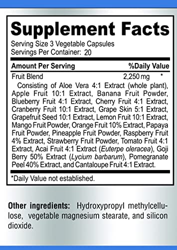 20 Fruits Superfood - Powerful Natural Antioxidants, Concentrated Fruits Incl. Aloe Vera, Blueberry, Cranberry, Grape Skin, Acai, Goji, Non-Gmo Formula - 60 Capsules #TOP5