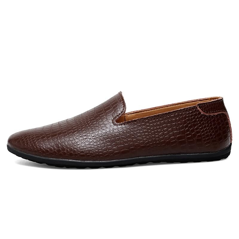 Mens Loafers Shoe Round Toe PU Leather Crocodile Print Smoking Loafers Flexible Lightweight Anti-Slip Outdoor Slip-ons2