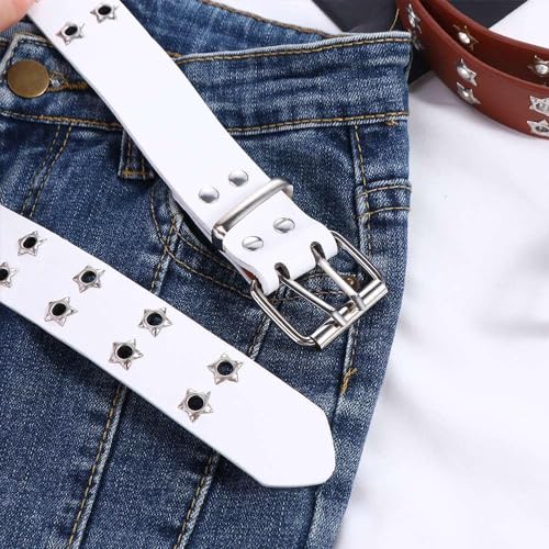 Double Grommet Star Hole PU Leather Belt, Wide Side Metal Buckle Belts, Waist Strap Belt Punk Belts for Jeans Dresses4