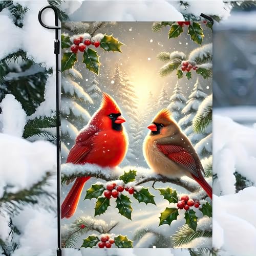 Image of BlissYard Winter Yard Flag Cardinal Red Birds 12x18 Inch Polyester