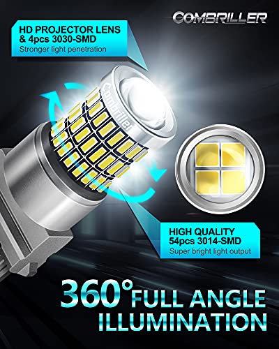 Combriller 3157 Led Bulb White 6000K, 3056 3156 3057 4157 Led Bulb With Projector Replacement For Led Reverse Lights Turn Signal Bulb Brake Light Bulb Tail Light Bulb Parking Light Bulb, Pack Of 2 #TOP2