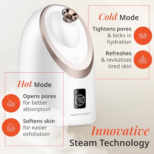 Senia Hot and Cold Facial Steamer by Vanity Planet - Detoxifying Aromatherapy Facial Steamer with Smart Steam Technology - Unclog Pores & Blackheads Cleaner Detoxifies, Cleanses & Moisturizes Skin