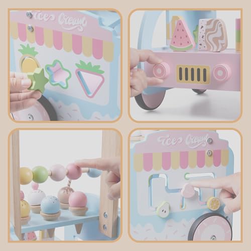 Wooden Baby Walker for Babies 6-12 Month, Ice Cream Cart Toys for Kids, Push Along Walker for Girls Boys, Montessori Educational Wooden Role Play Toys, First Steps Baby Walker with Wheels - Image 6