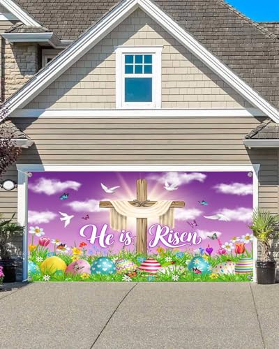 Housse de porte de garage suspendre He is Risen décoration printemps Pâques