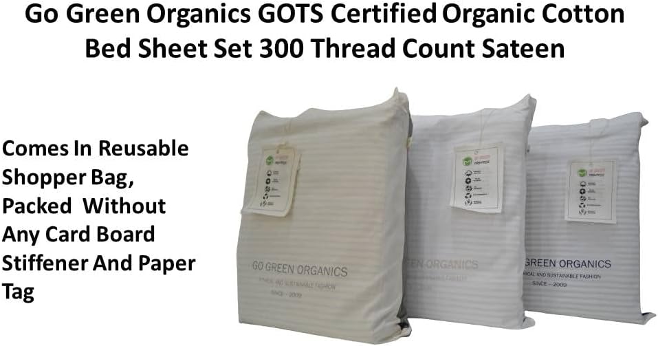Organic Cotton Long Staple Silky Soft Single Pick Sateen Bed Sheet Set - Luxurious & Premium Hotel Quality - GOTS Certified - Printed & Dyed Combination - Deep Pocket - Easy Care - Queen
