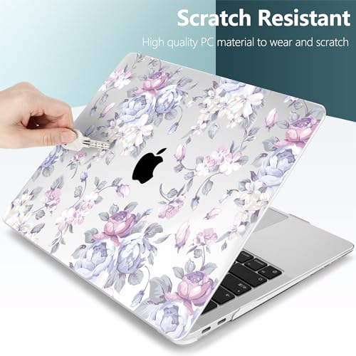 TWOLSKOO Transparent Hard Plastic Case Silicone Keyboard Cover Screen Protecor Compatible with 2018-2021 MacBook Air 13 inch A1932 A2179 A2337 M1 Purple Peony by TWOLSKOO - Image 3