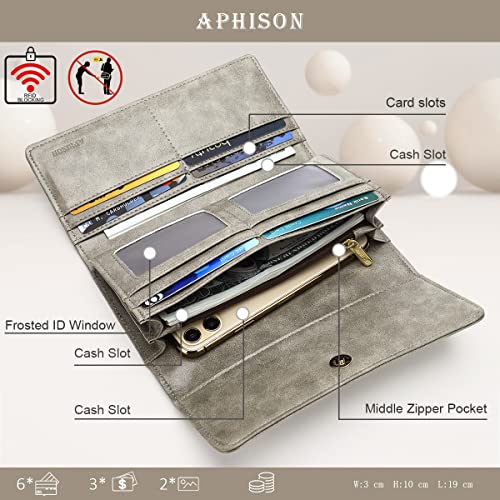 Image of APHISON Ladies Soft Leather RFID Long Wallet Trifold Clutch Purse Credit Card Holder Case for Women With Gift Box