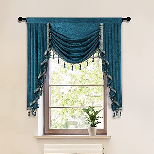 ELKCA Thick Chenille Window Curtains Valance for Living Room Peacock