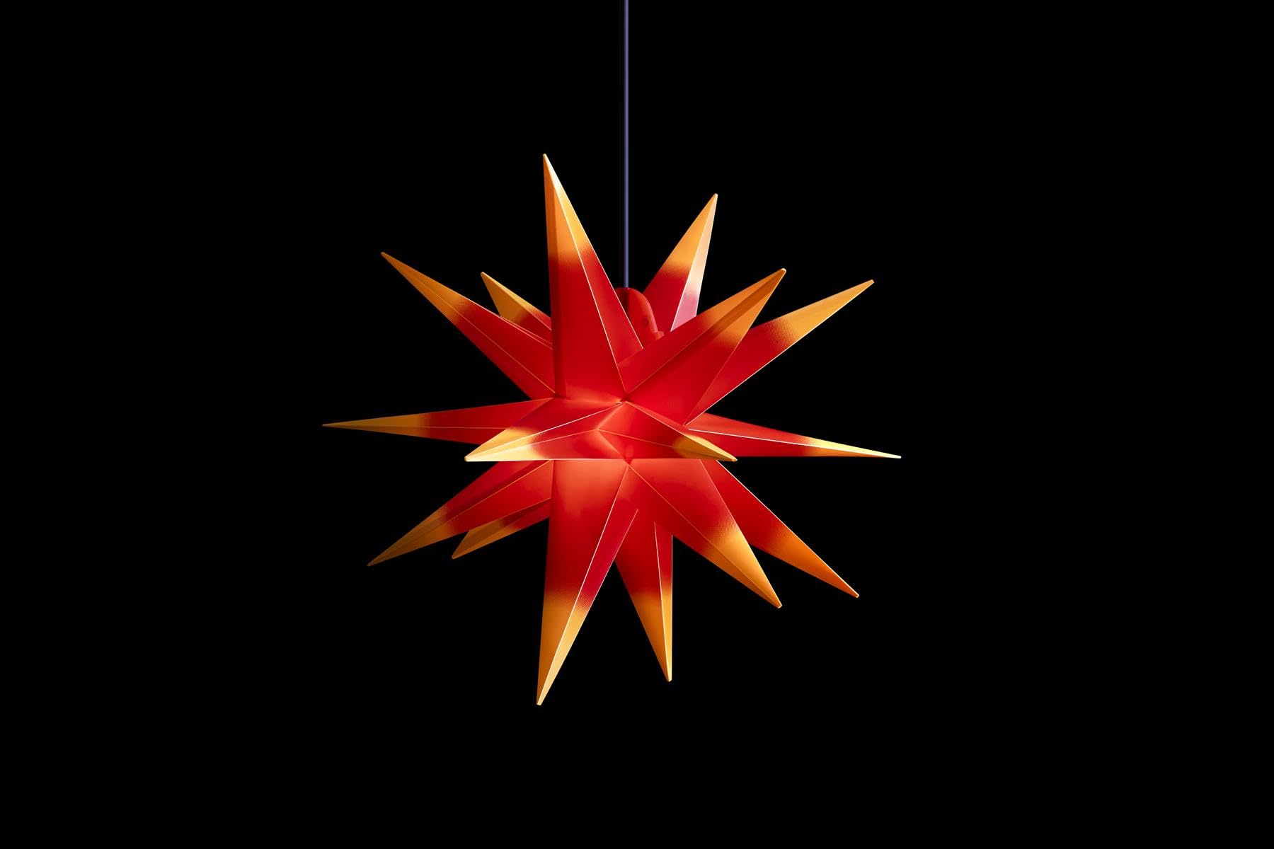 ZICOM LED Riesen Dekostern Weihnachtsstern Stern mit 18 Zacken wetterfest, rot-gelb Ø 40cm, Innen und Außen für Weihnachten, Hochzeiten, Party, Dekoration, Geschenkidee, E14 Fassung 230V 50Hz