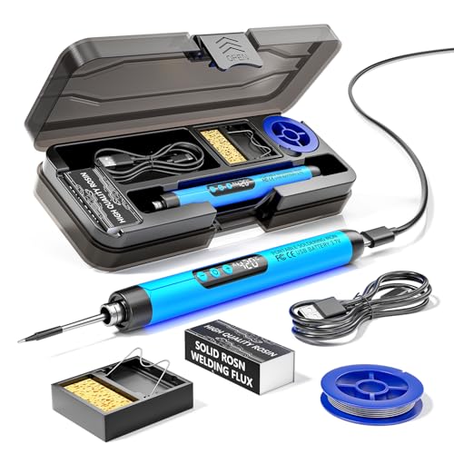 Cordless USB Rechargeable Portable Soldering Iron, Digital adjustable display screen, Heating Core, Soldering Iron Cord, Rosin, Soldering Iron Stand, Storage Case