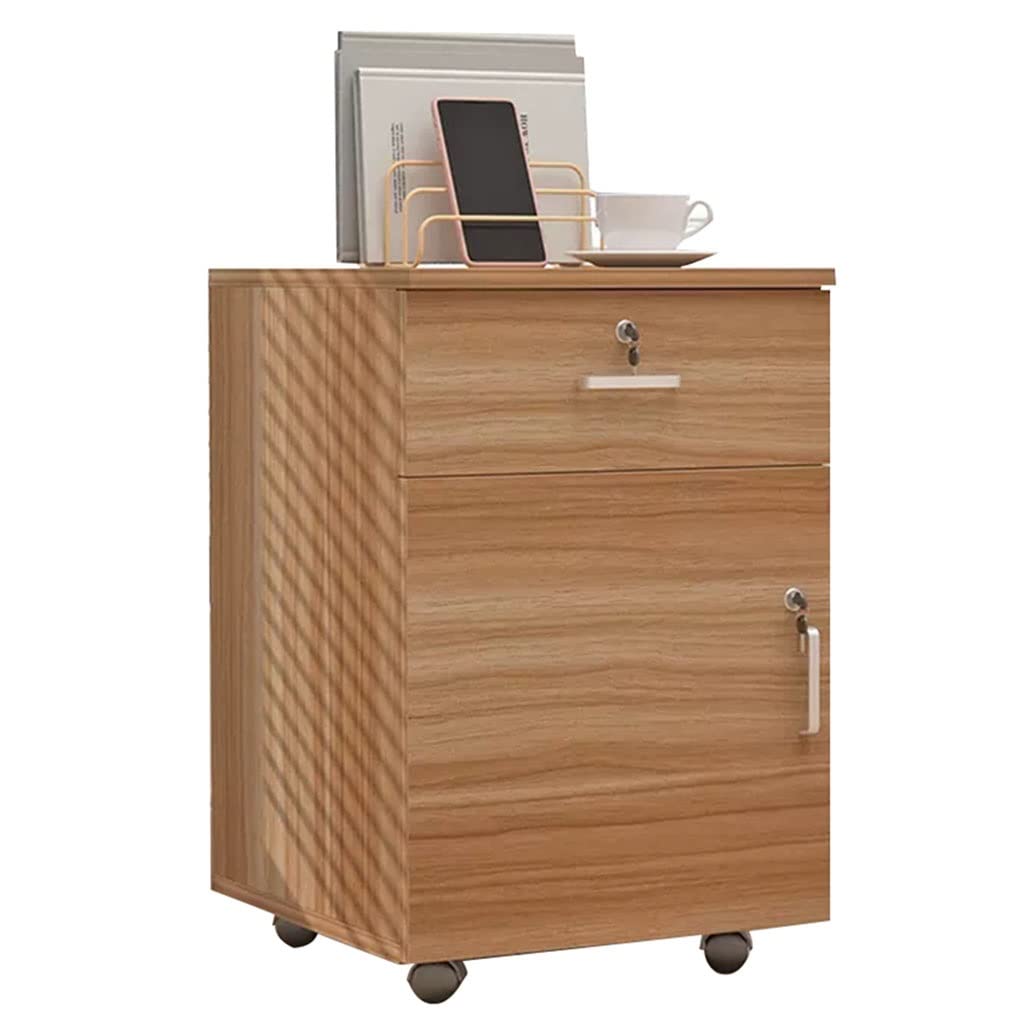 ASerZenith Wooden File Cabinet With Lockable Mobile Drawers For Home Office Rolling Printer Stand And Storage Organizer For Under Table Placement,A4-40X36X56Cm