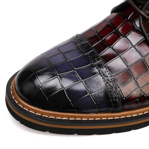 Image of Loafers for Men,Leather Crocodile Pattern Oxfords Business Formal Brogue Dress Shoes, Two Color Mix