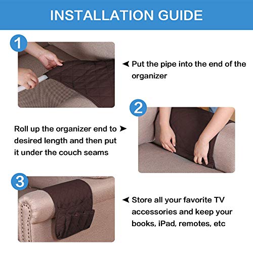 Copiel Armlehnen Organizer,Wasserdichte Platzsparender für Couch oder Sessel Bett Storage Tasche TV Fernbedienung Halterung für Handy, Buch, Zeitschriften, Bleistift(braun)