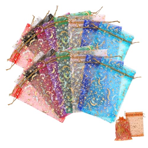 WOFASHPURET 100個オーガンザ巾着袋 星月パターン 軽量 キャンディー お菓子 ジュエリー収納用 プレゼントバッグ 結婚式 お祝い用