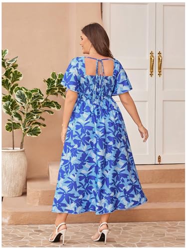 Image of Floerns Women's Plus Size Floral Square Neck Flounce Short Sleeve A Line Maxi Dress