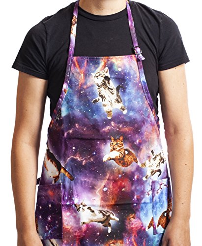 Funny Guy Mugs Space Cat Adjustable Apron with Pockets - Funny Apron for Men and Women - Perfect for Kitchen BBQ Grilling Barbecue Cooking Baking Crafting Gardening