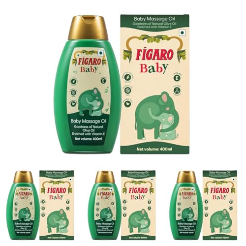 Image of Figaro Baby Massage Oil with Goodness of Natural Olive oil enriched with vitamin E, Dermatologically tested, 400 ml (Pack of 4)