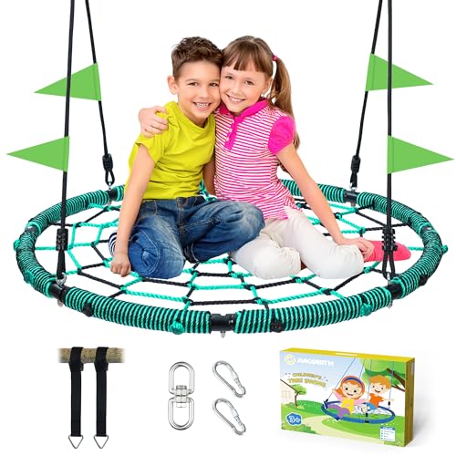 PACEARTH 40” Spider Web Saucer Swing for Kids & Adults Max 700LBS Heavy Duty Net Swing with Rustproof Hardware 3X Durable, Tree Straps and Swivel Included for Trees, and Structures, Green