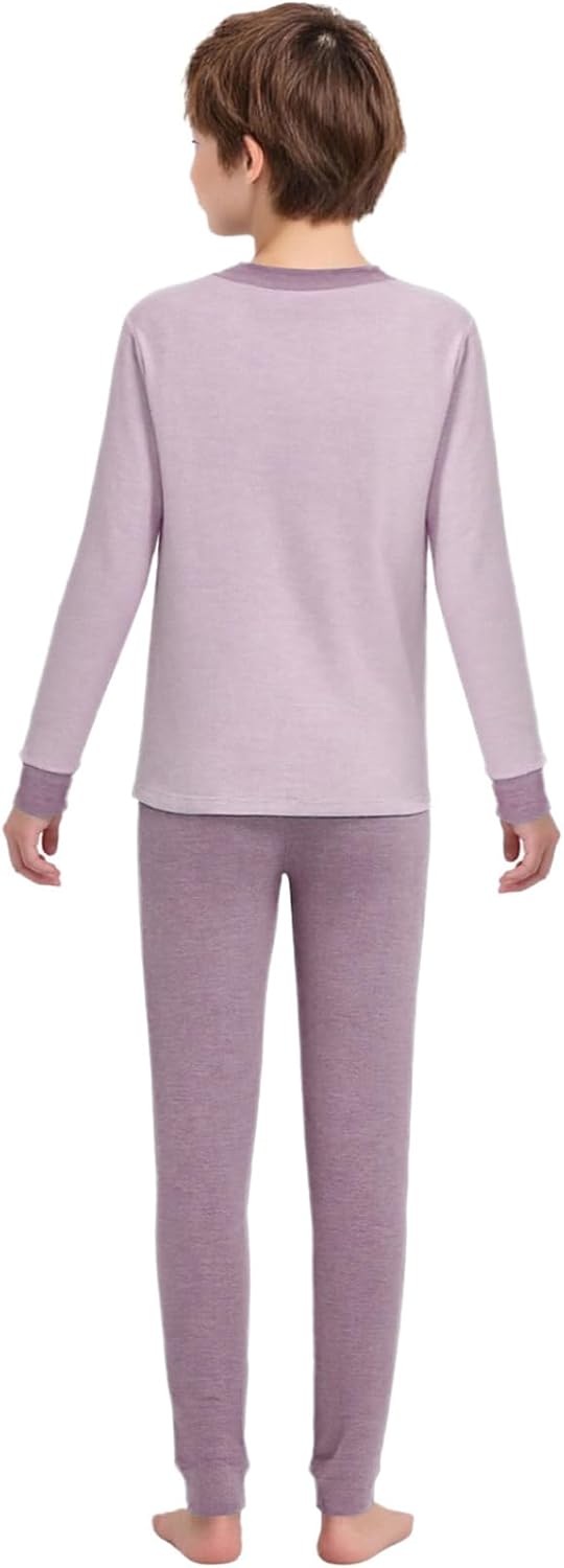 Kids girls boys 2 pics Thermal Underwear Set Athletic Dance Base Layer Compression Shirt Leggings Pants Purple 5-6 Years