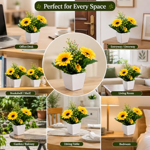 Image of Artificial Sunflower Bonsai, Fake Flower Pot (Pack of 4) Artificial Plant for Home Decor & Office Decor, Indoor Plant, Faux Plants for Balcony Decoratin & Living Room Decoration, Gift Item