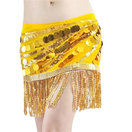 Women's Circular Glitter Sequins Tassel Hip Waist Belt for Stage Performance Outfit and Dance Accessory