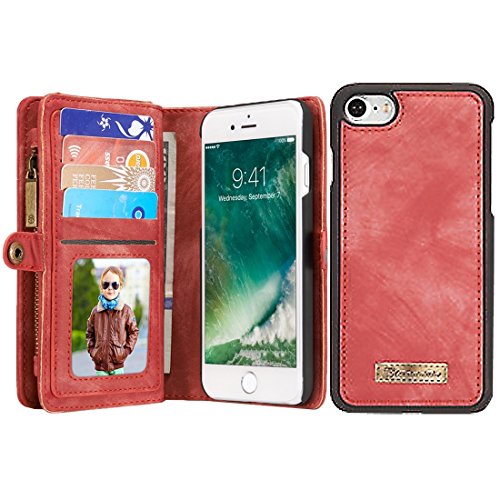 Preisvergleich Produktbild Business Multifunktionale abnehmbare magnetische Leder PC Fall Kartensteckplätze Reißverschluss Brieftasche Bilderrahmen Magnetverschlüsse Compatible with iPhone 7 Schutzhülle ( Farbe : Rot )