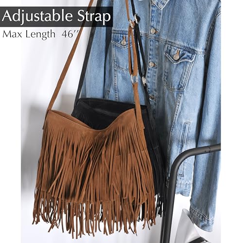 HOXIS Tassel Faux Suede Leather Hobo Cross Body Shoulder Bag Womens Sling Bag (Brown) by HOXIS - Used condition - Image 5