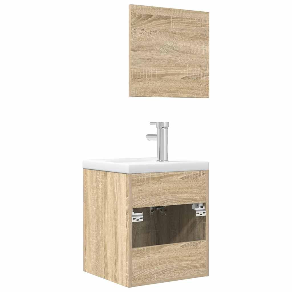 Ensemble de meubles de salle de bain 3 pièces en chêne Sonoma avec lavabo, armoire à miroir, armoire haute pour salle de bain