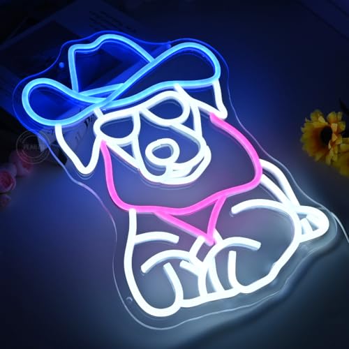Image of Planzo Cowboy Dog LED Neon Sign Light Bedroom Game Room Man Cave Wall Decor | Zoo Pet Shop Bar Pub Club Home Wall Sign Decor, Christmas Birthday Party, Pet Dog Lovers Gift, Cute Animal, 16.14 inchX12.4 inch, USB