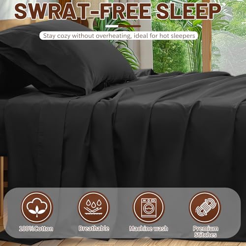 Image of Extra Deep Pocket Queen Sheets 18-24 Inch 100% Egyptian Cotton 1000 Thread Count Sateen Weave Soft Breathable 4 Pieces(Queen,Black)