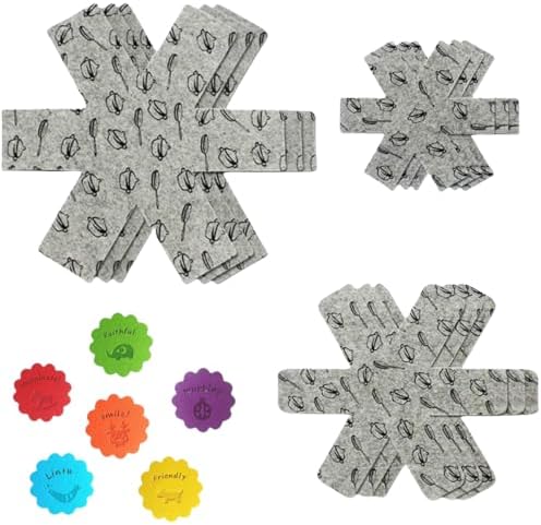 15pcs Pot and Pan Protectors,3 Different Sizes Cookware Protector Pad Set,6 Colored Coasters,Cookware Protector Set,Pans Separator Anti-Slip to Avoid Scratching Or Marring When Stacking