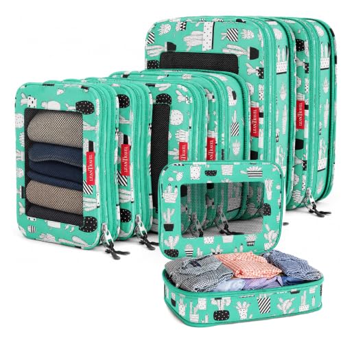 Image of LeanTravel Compression Packing Cubes for Travel Organizers with Double Zipper, Cactus, 6 pack, 6 pack