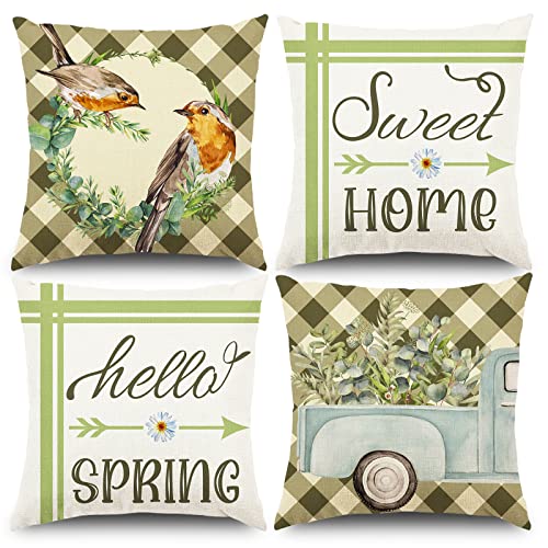 MOMOHOO-Farmhouse-Throw-Pillow-Covers-18x18inch-Bird-Wreath-Spring-Decorative-Pillow-Covers-Sweet-Home-Pillowcase-Summer-Daisy-Couch-Outdoor-Pillow-Covers-Decorations MOMOHOO Farmhouse Throw Pillow Covers 18x18inch Bird Wreath Spring Decorative Pillow Covers Sweet Home Pillowcase Summer Daisy Couch Outdoor Pillow Covers Decorations