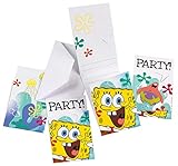 Im Lieferumfang enthalten sind 8 Einladungskarten inklusive Umschlägen. Verziert sind Sie mit Motiven aus der Serie Spongebob Schwammkopf