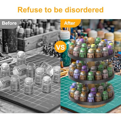 Image of Evemodel Rotatable Paint Organizer Pigment Bottle Spinning Rack Stand Desktop Holder Shelf (3 layers big holes)