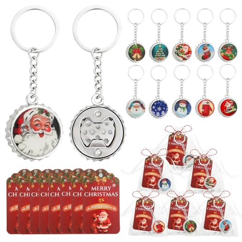24Pcs Christmas Bottle Openers Keychains Favors for Adults, Christmas Holiday