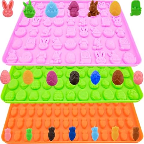 Easter Molds Silicone Mini Egg Bunny Carrot Molds for Chocolate Candy Fondant Gummy Small Carrots Easter Silicone Molds Rabbit Bunny Treat Mold for Biscuits, Cookie, Jelly 3PACKS Cover