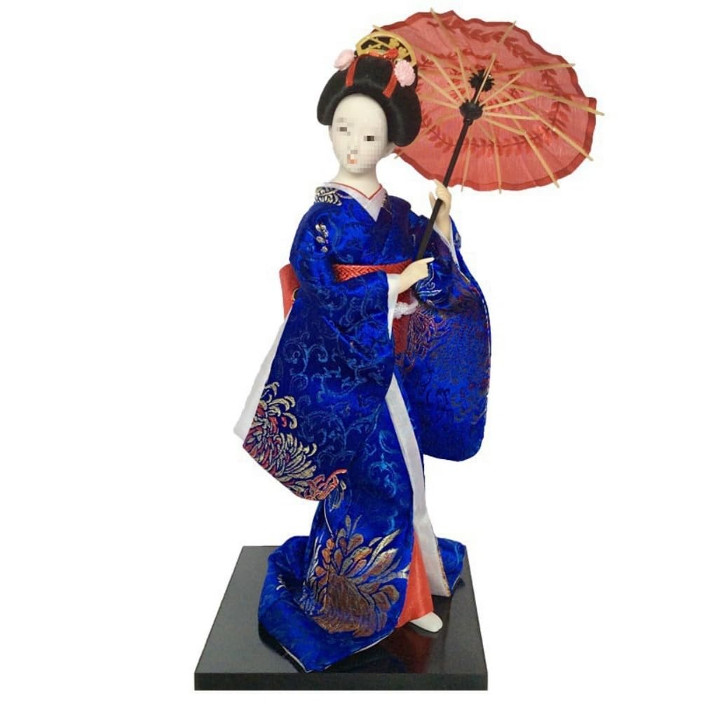 Japanese Geisha Silk Doll Kimono Figurine 12in Tabletop Decor