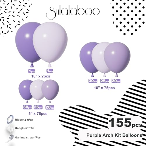 Image of Purple Balloons Arch Kit 155Pcs Lavender 18 10 5 Inch | Light Purple Different Sizes Latex Balloon Garland for Birthday Anniversary Wedding Party Decorations